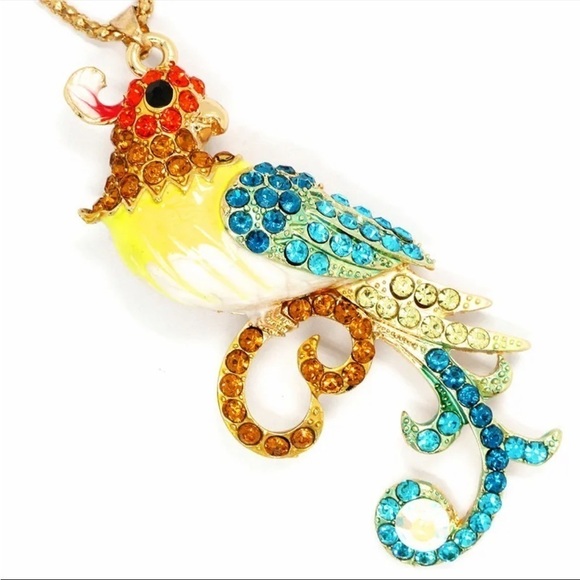 BETSEY JOHNSON PRETTY MULTICOLORED RHINESTONE BIRD NECKLACE - Picture 1 of 2